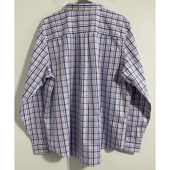 L.L. Bean Dress Shirt Men's XL Blue White Pink Plaid Pinpoint Oxford 100% Cotton - Picture 8 of 12